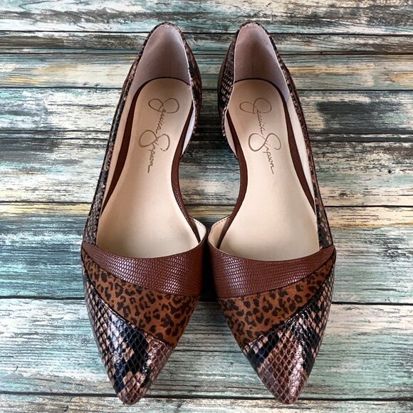 Jessica Simpson Flats Womens 7.5M Crissile Brown Animal Print Pointed Toe Shoes - Picture 3 of 10
